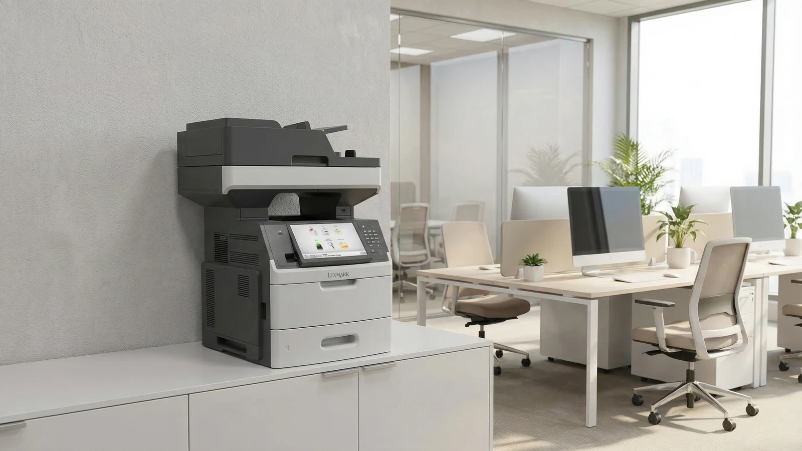 Oficina moderna con impresora multifuncional